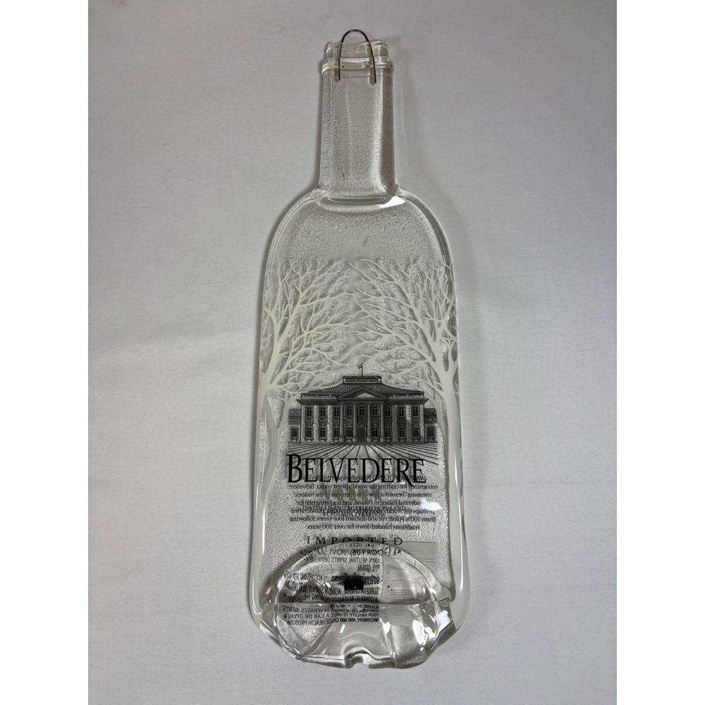 Vtg Belvedere Vodka Slumped Glass Bottle Tray Upcycled‎ Melted Serving Dish MCM
